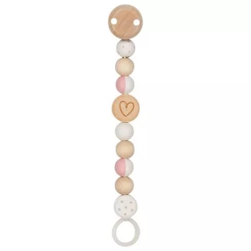 Goki Šňůrka na dudlík - korálky se srdcem, růžová