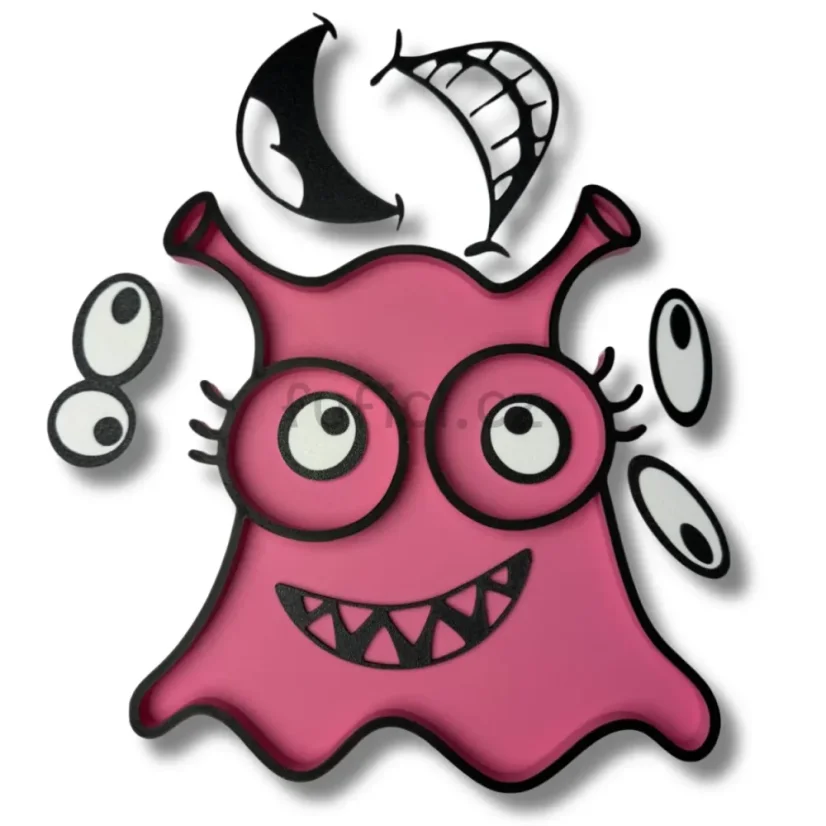 Růžová příšerka - 3D tištěný tác + sada očí a pusinek