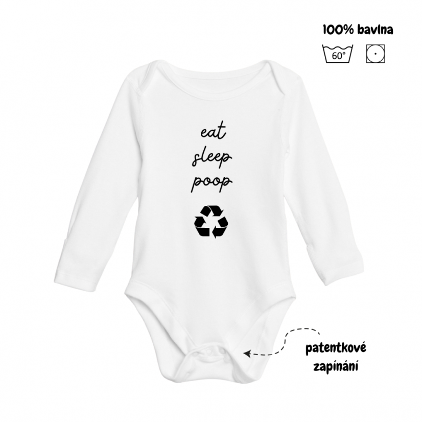 Body - eat, sleep, poop, repeat - Velikost: 0 - 3 měsíce, Varianta: Dlouhý rukáv