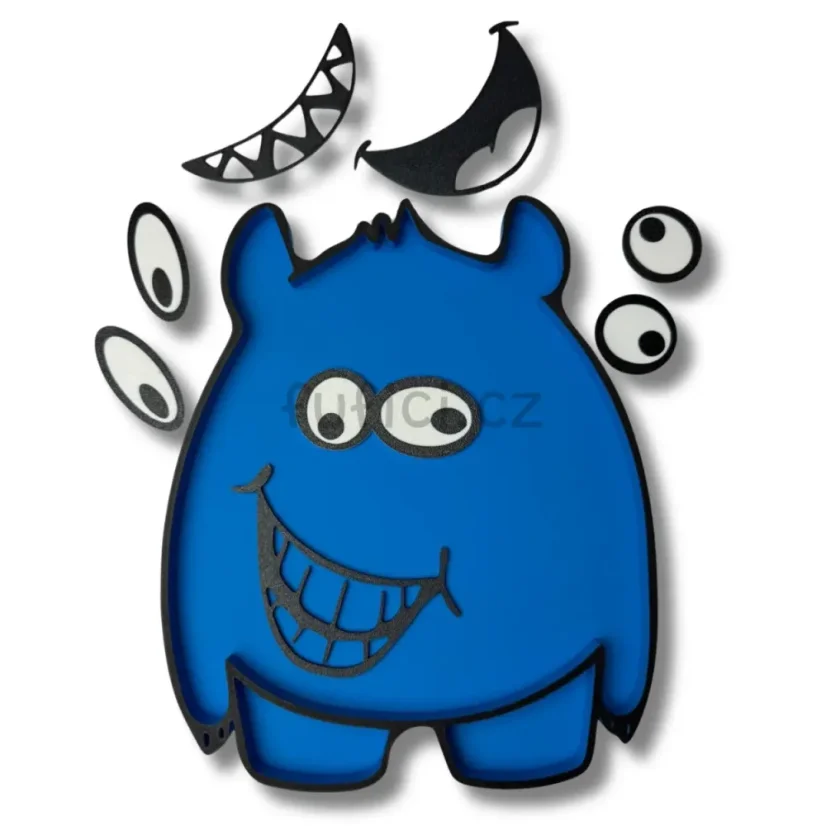 Modrá příšerka - 3D tištěný tác + sada očí a pusinek