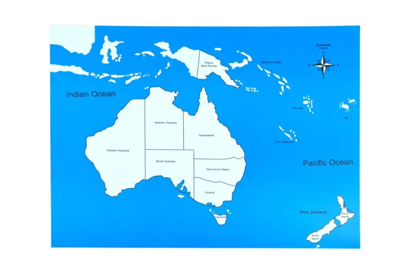 Kontrolní mapa - Australie Nová - s popisky